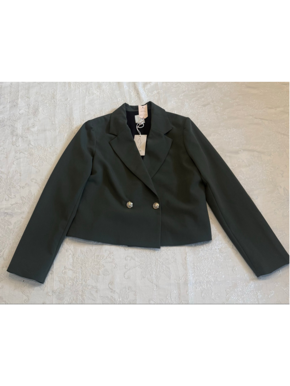 Joie Olive Green Cropped Double-Breasted Blazer, Size Large - New With Tag - Picture 2 of 7